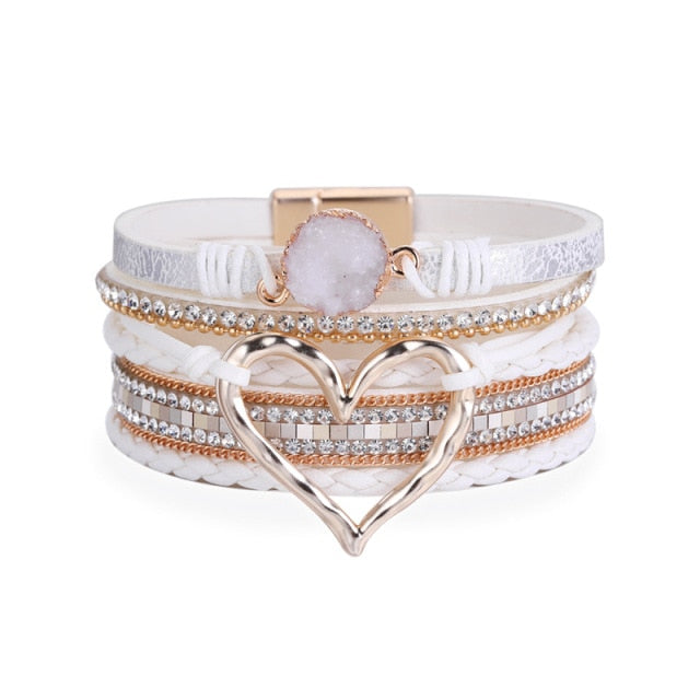 Elegant Leather Wrap Bracelets with Heart